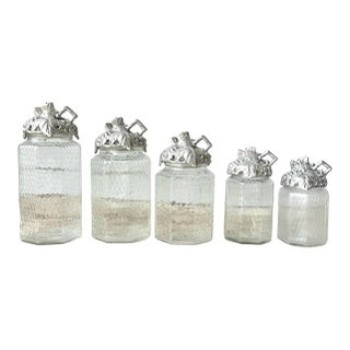 2002 Arthur Court “Grape” Glass & Aluminum Complete 5-Piece Canister Set For Sale