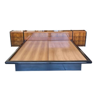 Vintage 1980s Deco Revival Alf Italia Mahogany Burl Wood & Black Lacquer 4-Piece Bedroom Set - Eastern King For Sale