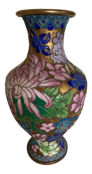 Vintage Japanese Cloisonné Brass and Enamel Vase