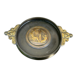 Antique Egyptian Revival Figural Embossed Bronze Footed Compote Tazza Bowl