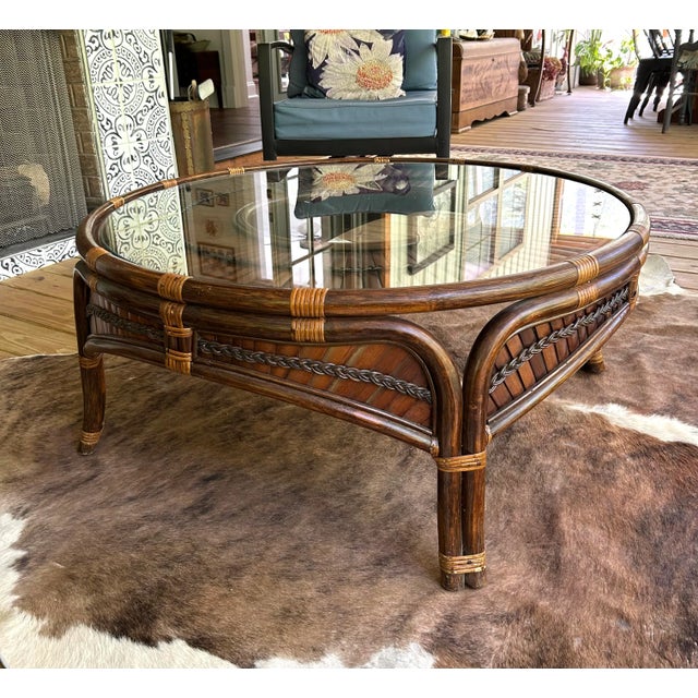 Boho Chic Albini Styled Rattan and Split Reed Side Tables - A Pair For Sale - Image 3 of 7