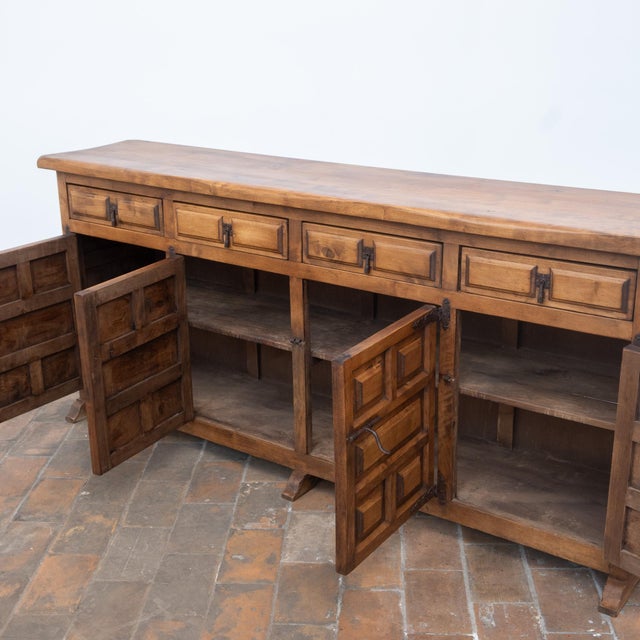 Wood Vintage Spanish Brutalist Sideboard with Carved Panels, 1950 For Sale - Image 7 of 11