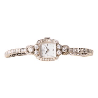 Vintage Lady Hamilton 1.25 Carats Diamonds Tonneau Shape Cocktail Watch 14k Gold For Sale