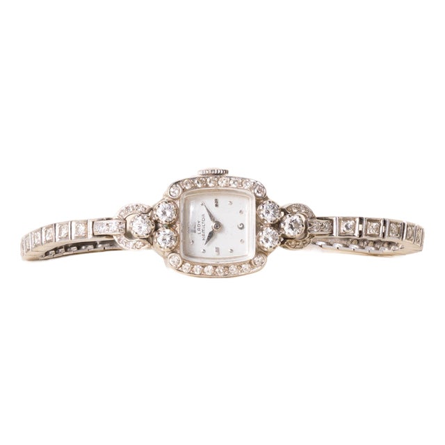 Vintage Lady Hamilton 1.25 Carats Diamonds Tonneau Shape Cocktail Watch 14k Gold For Sale