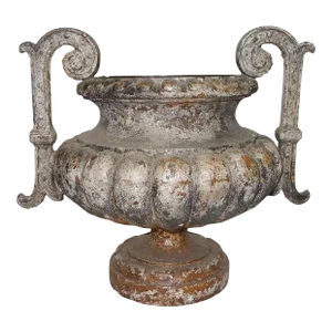 Antique French Cast Iron Garden Urn With Scrolled Arms