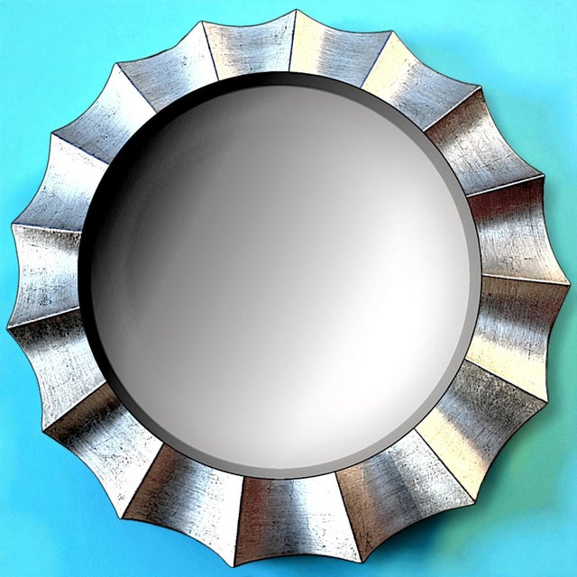 Uttermost Large Contemporary Scalloped Silvertoned Round Wall Mirror For Sale - Image 4 of 14