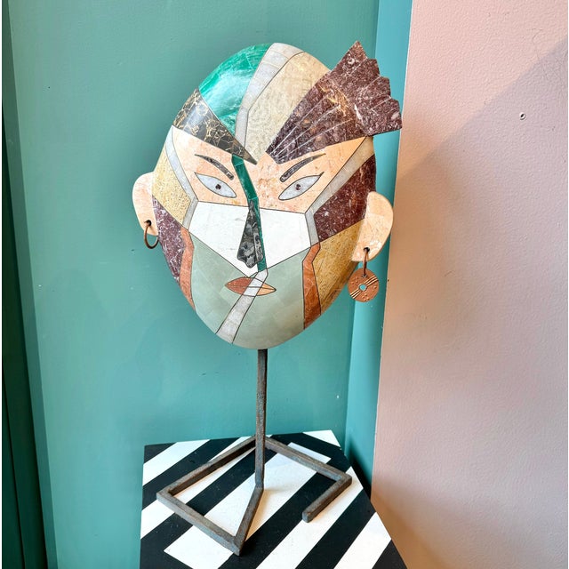 Postmodern Vintage Joseph De Castro Style Tessellated Stone Face Mask Sculpture For Sale - Image 3 of 11