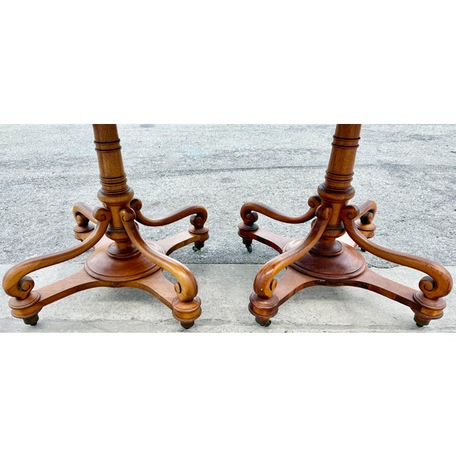 Wood Pair of Art Nouveau Wooden Entry Hall Tables on Casters For Sale - Image 7 of 7