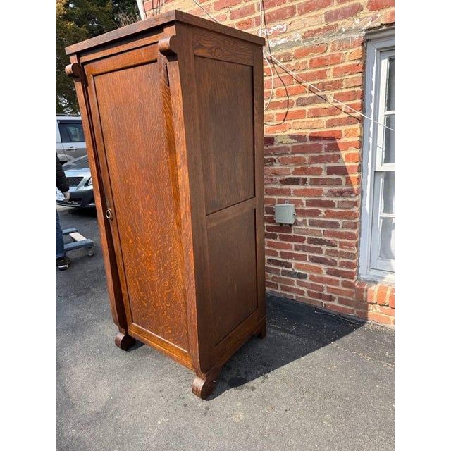 Antique Victorian Oak Wardrobe Cabinet For Sale - Image 4 of 15