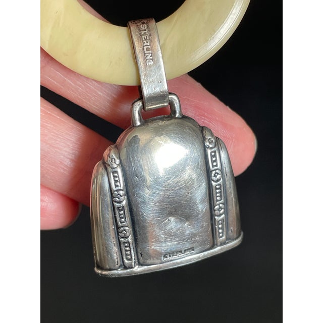 Silver Antique Sterling Silver Baby Rattle With French Ivory (Celluloid) Teething Ring For Sale - Image 8 of 10
