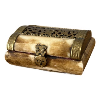 Vintage Bone and Brass Velvet Lined Trinket Box For Sale