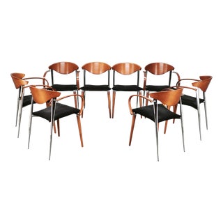 Spanish Chrome, Wood, and Velvet Dining Chairs from Paco Capdell, 1980s, Set of 8 For Sale