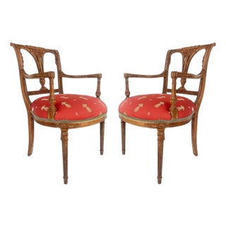 Antique Carved Venetian Plastered Wood Armchairs With Pineapple Seats For Sale
