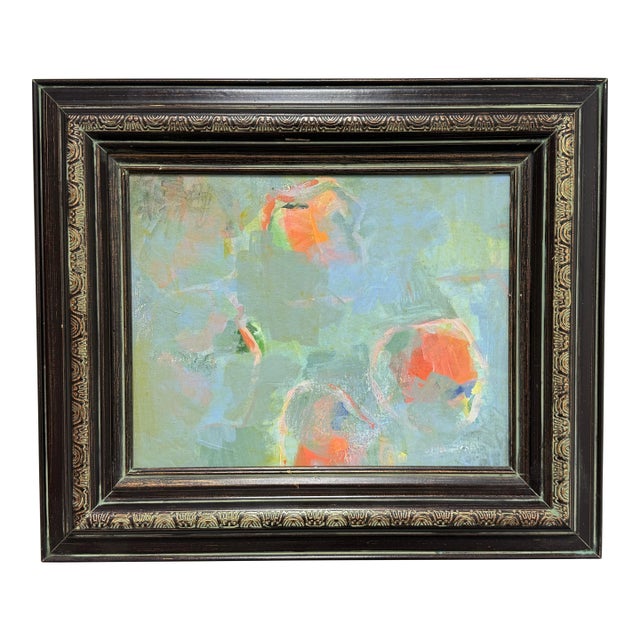 Vintage Abstract Oil Painting of Flowers, Framed For Sale
