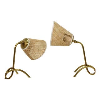 Abatjours with Vienna Straw Lampshades Josef Frank for Svenskt Tenn, Sweden, 1954, Set of 2 For Sale