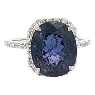 8.53 CTW Mid-Century No Heat Color Change Sapphire & Diamond Platinum Ring, Size 7 For Sale