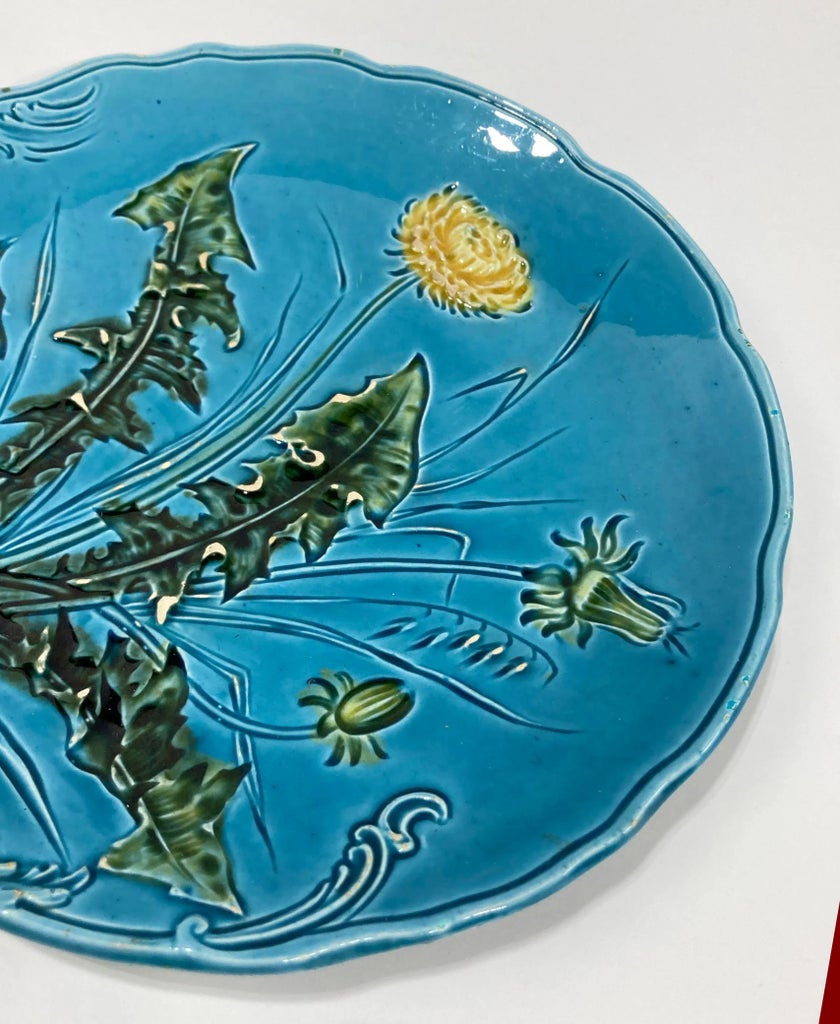 Vintage Majolica Style g.s. Zell Baden Dandelion Plate | Chairish