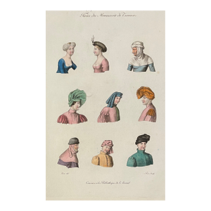 1825 French Hairstyles and Head Dresses of the 14th Century Engraving
