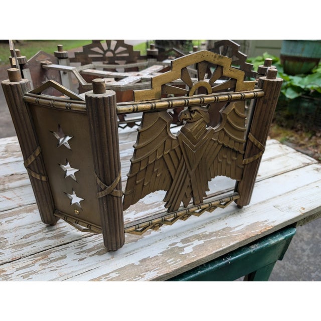 Antique American Art Deco Architectural Bronze Eagle Chandeliers - a Pair For Sale - Image 11 of 18
