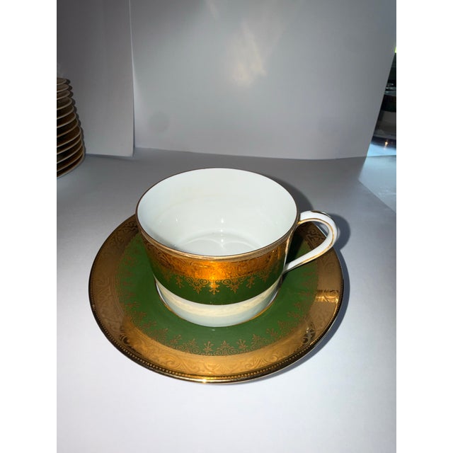 French 1900s Ch. Field Haviland Limoges France “Label De Qualité” Forest Green & Gold Encrusted 48-Piece Formal Dinner Service for 12 For Sale - Image 3 of 11