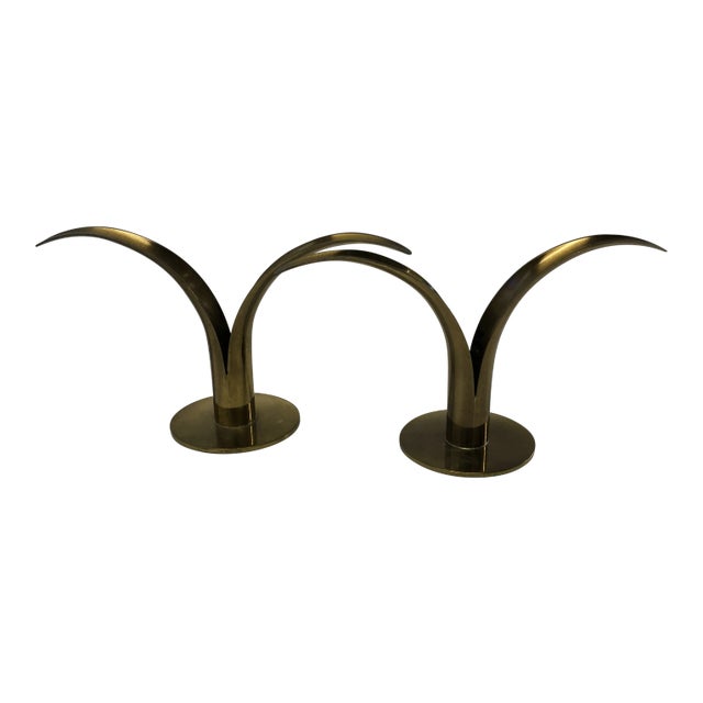 Vintage Swedish Solid Brass Ystad Metal Candle Holders- a Pair For Sale
