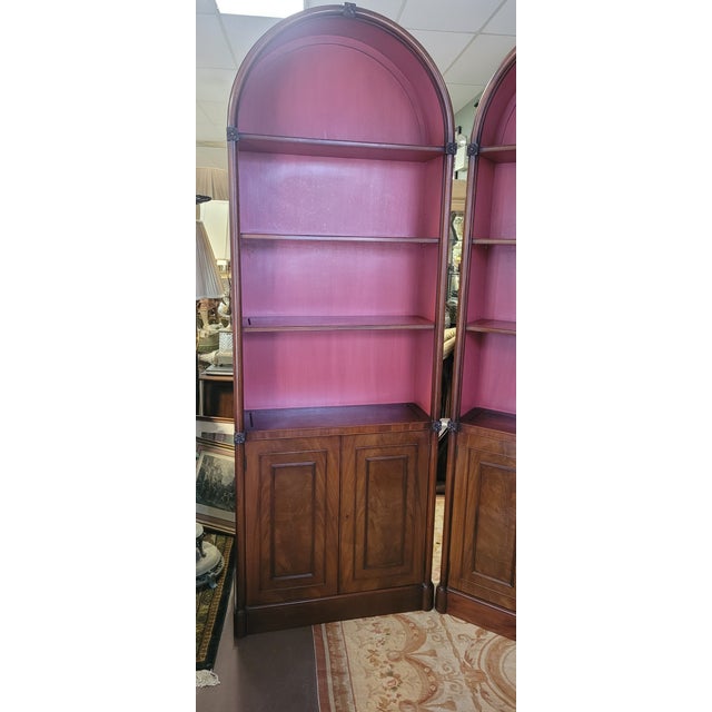 Pair of Fine 1950s Arch Top Tall Bookcases For Sale - Image 10 of 15