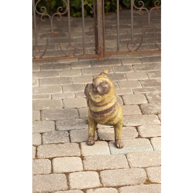 Vintage English Standing Pug Composition Sculpture with Glass Eyes and Collar For Sale - Image 12 of 12