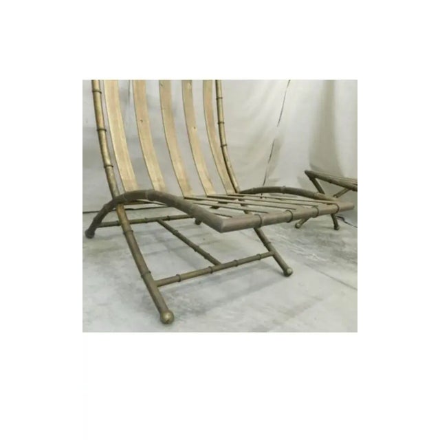 Mastercraft Vintage 1970s Italian Faux Bamboo Brass Lounge Chair & Ottoman — Hollywood Regency For Sale - Image 4 of 12