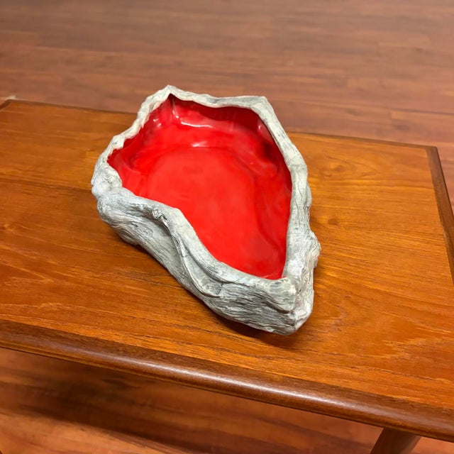 Red Organic Modern Sculptural Ceramic Driftwood Form Centerpiece Bowl With Red Glaze For Sale - Image 8 of 10