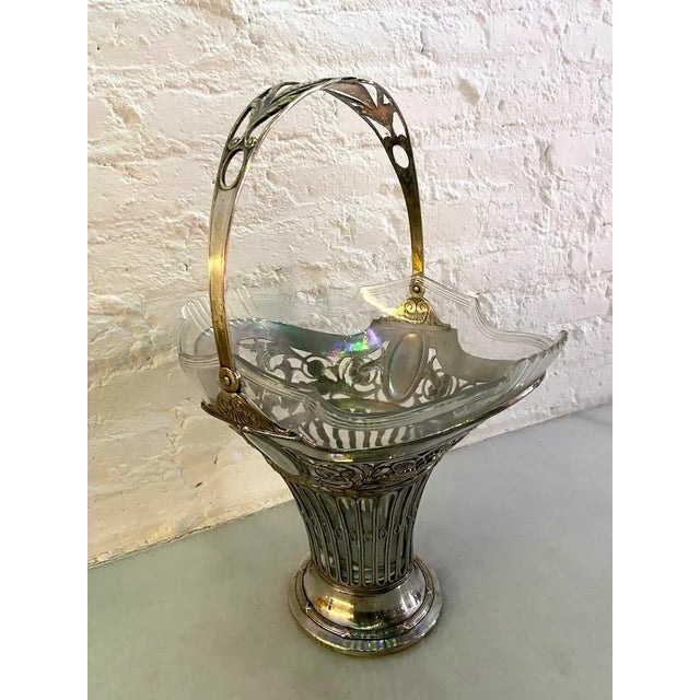 Metal 19thC Silver Plate Flower Basket W/Glass Insert - Antique For Sale - Image 7 of 18
