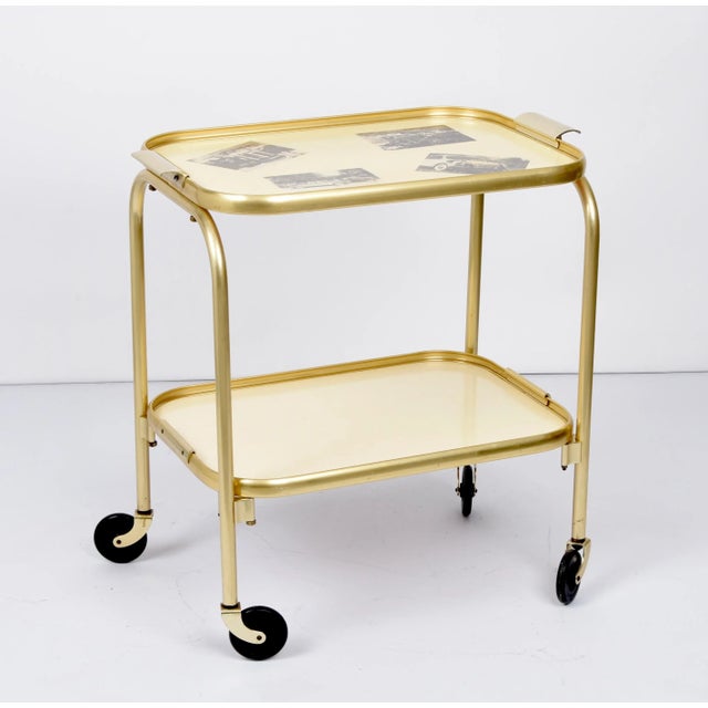 Metal Mid-Century Italian Golden Aluminum & Formica Bar Cart, 1950s For Sale - Image 7 of 18