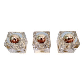Ice Cube Triple Wall Light in Brass and Glass from Peill & Putzler, 1970s For Sale