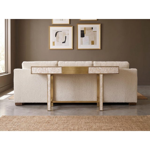Arcana Mother of Pearl Inlay and Brass Console Table by House of Jaipur For Sale - Image 6 of 7