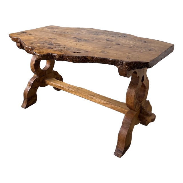 Folk Art Handcrafted Elm Table, 1950s For Sale