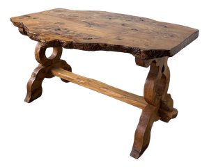 Folk Art Handcrafted Elm Table, 1950s