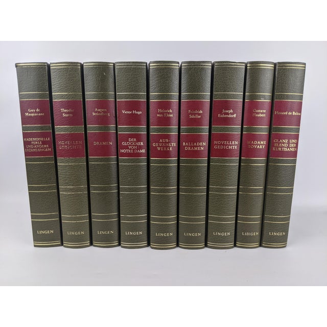 Vintage Olive Green, Burgundy & Gold German Literary Classics by Lingen – Set of 9 For Sale - Image 13 of 15