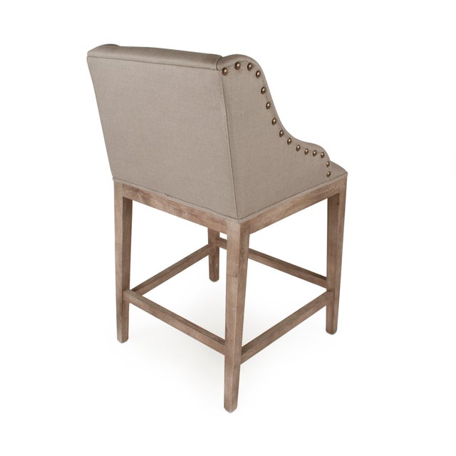 French Country Connor Counter Stool - Gray Linen / Limed Grey Oak Frame For Sale - Image 3 of 4