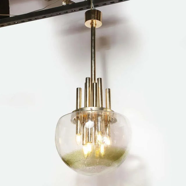 Mid-Century Modern Brass & Hand Blown Translucent/ Topaz Murano Glass Chandelier For Sale - Image 4 of 12