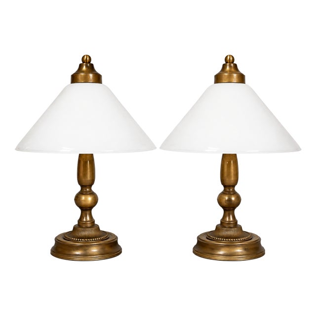 Vintage Bedside Lamps in Brass and Glass, 1970s, Set of 2 For Sale