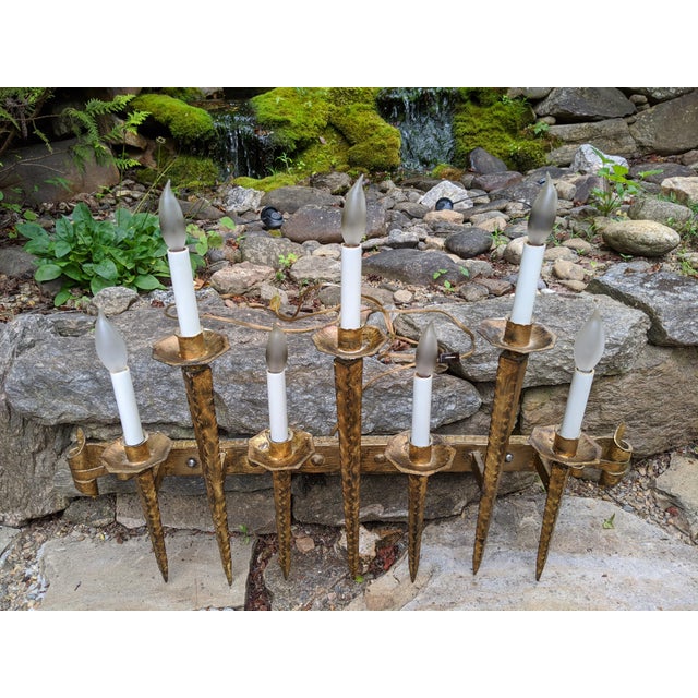 Medieval Spanish 7 Spear Torch Sconce Wall Light Fixture in Hammered Wrought Iron Chairish