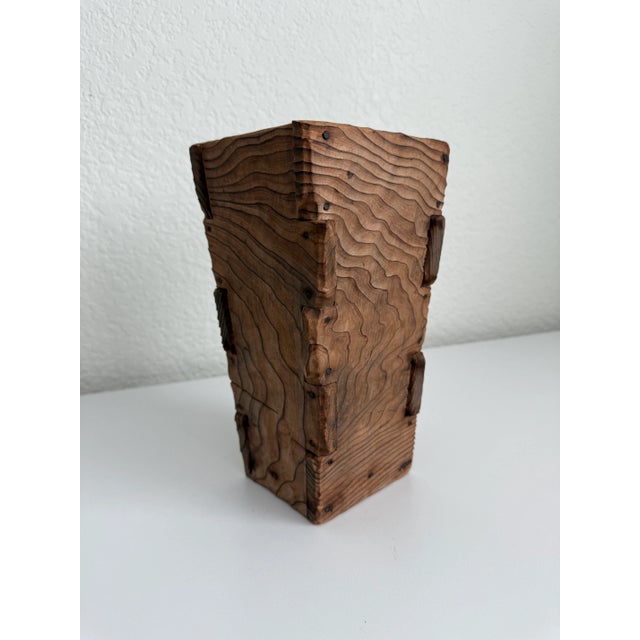 Wood 1970s Japanese Uzukuri Wood Vase With Dovetail Corners For Sale - Image 7 of 9