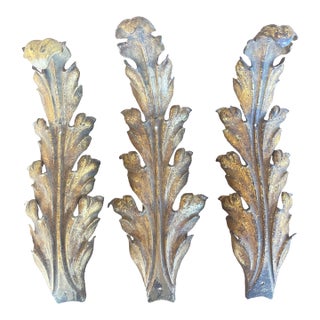 Late 19th Century Art Nouveau French Ormolu Bronze Acanthus-Leaf Curtain Tie-Backs - Set of 3 For Sale