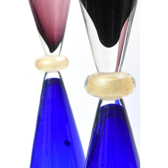 Vintage Italian Seguso for Oggetti Monumental Murano Dramatic Glass Sculptures or Vases Pair of Purple, Royal Blue For Sale In Miami - Image 6 of 11