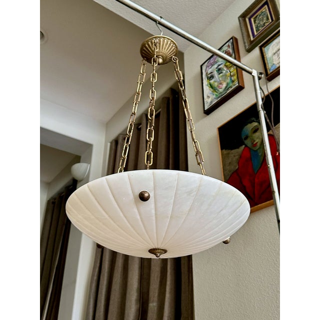 Late 20th Century Directoire Style French Alabaster Pendant Chandelier For Sale - Image 16 of 17