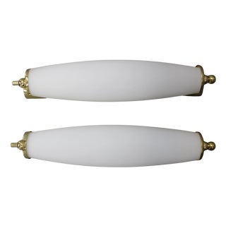 Art Deco Italian Brass Wall Lights with Milk Glass, 1940s, Set of 2 For Sale