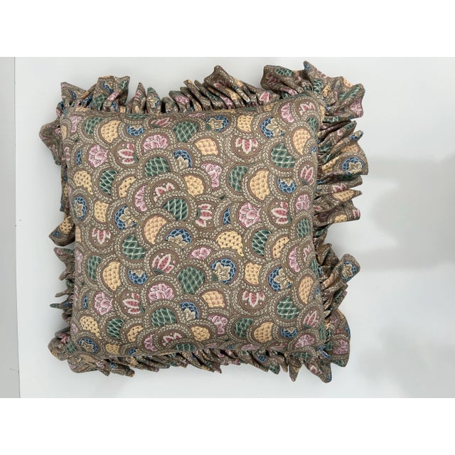 Vintage Handmade Large Square Ruffle Pillows-A Pair For Sale - Image 4 of 7