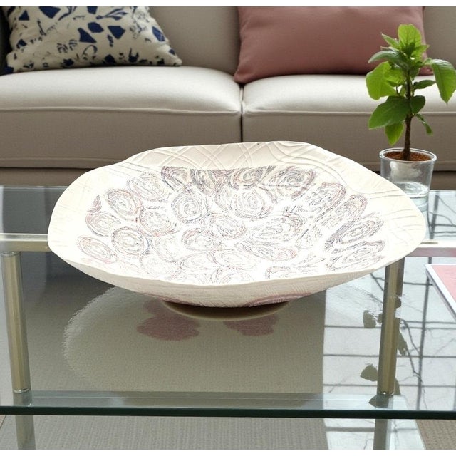 Contemporary Organic Porcelain Art Centerpiece Bowl, Hand-Impressed Abstract Surface, 16.75" For Sale - Image 3 of 13