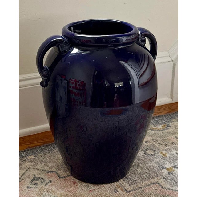 Blue Vintage Cobalt Blue Ceramic Floor Vase For Sale - Image 8 of 8