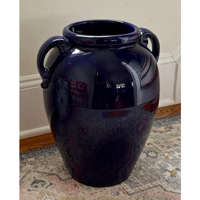 Blue Vintage Cobalt Blue Floor Handled Vase For Sale - Image 8 of 8