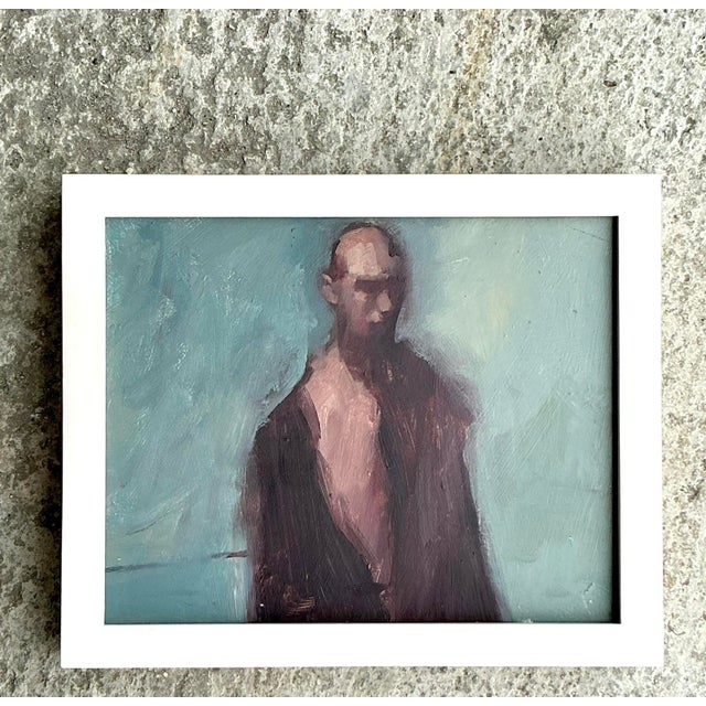 Abstract Vintage Boho Original Abstract Figural Oil Painting on Board For Sale - Image 3 of 12